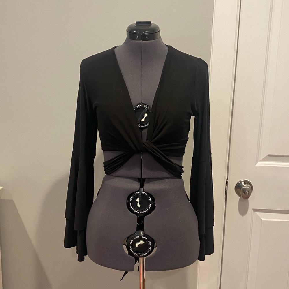 Tobi Long Bell Sleeve Cropped Tie Top